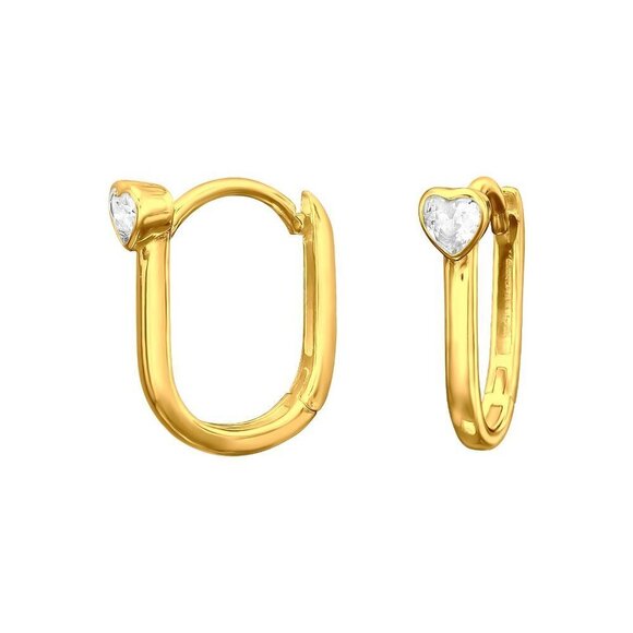 24K Gold Vermeil CZ Oval Huggie Earrings - Picture 1 of 13